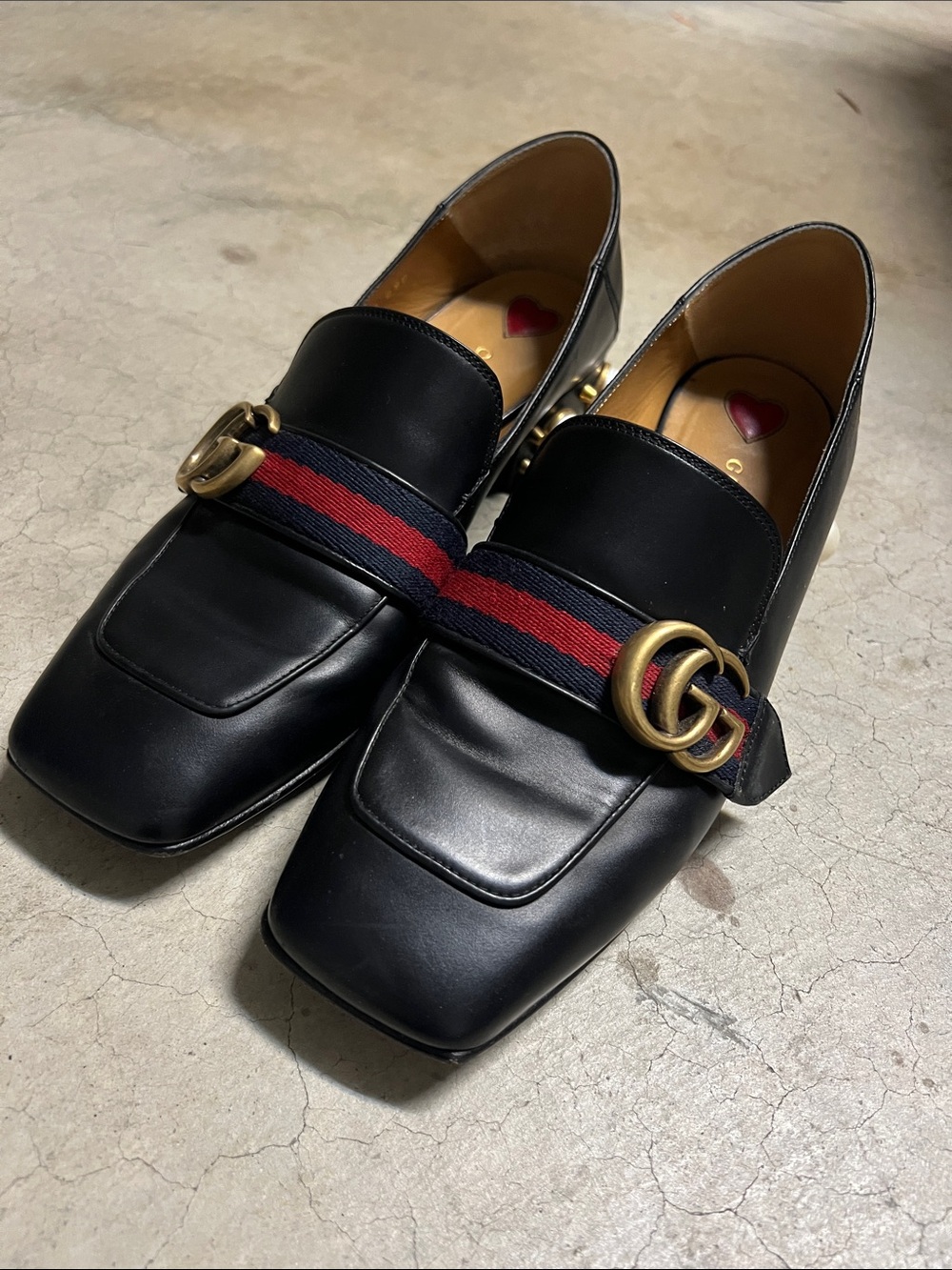 Gucci Black Leather Loafers with Red and Blue Web Stripe